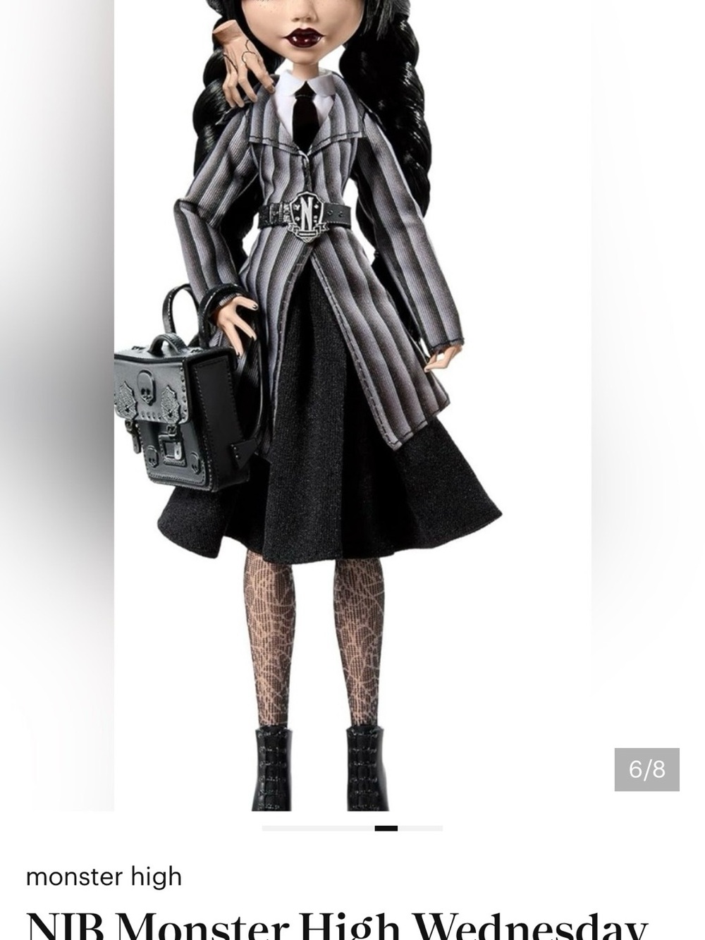 monster high Wednesday Addams Black & Gray Striped Dress Costume - Picture 2 of 4